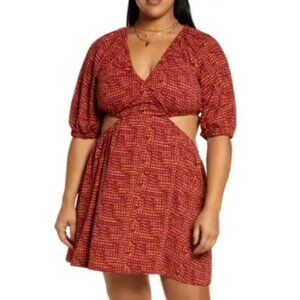 Open Edit Cutout Puff Sleeve Minidress (Plus Size)